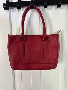 LL Bean Red Leather Tote Bag | Classic Structured Everyday Purse quality piece